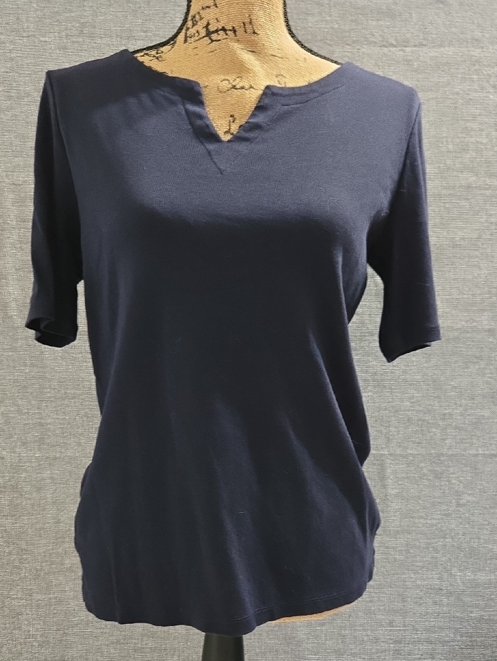 Talbots Navy Short-Sleeve Notch-Neck Tee